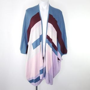 Tracy Resse geometric striped cardigan poncho Blue Burgundy Pink One Size NEW